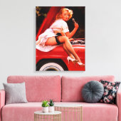  autowrak met pinupmeisje canvas afdruk (Insitu (Woonkamer))
