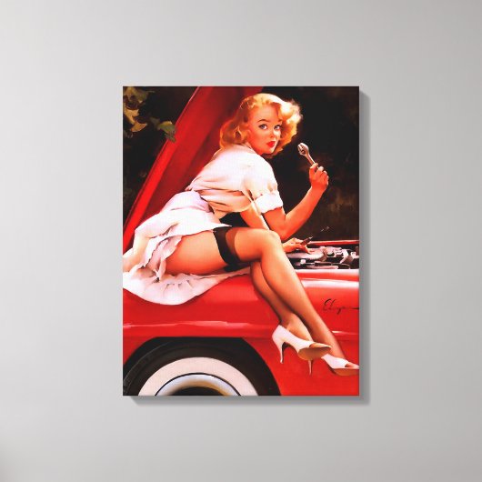  autowrak met pinupmeisje canvas afdruk (Voorkant)