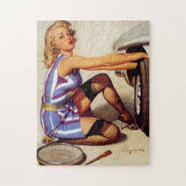  autowrak met pinupmeisje legpuzzel