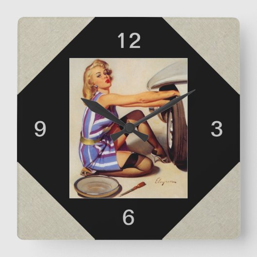  autowrak met pinupmeisje vierkante klok (Voorkant)