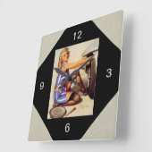  autowrak met pinupmeisje vierkante klok (Hoek)