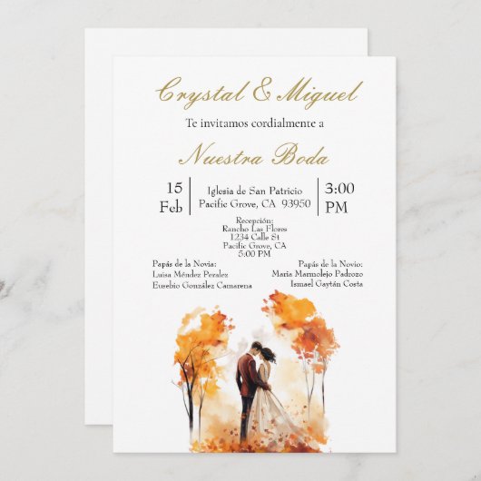 Autum bride and groom silhouette kaart (Voorkant / Achterkant)