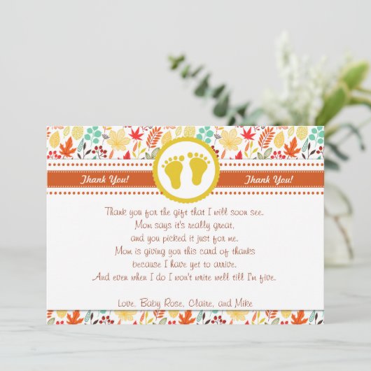 Autum Herfst Baby shower Dank u wel Bedankkaart (Staand voorkant)