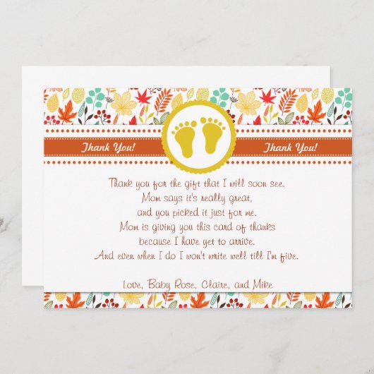 Autum Herfst Baby shower Dank u wel Bedankkaart (Voorkant / Achterkant)