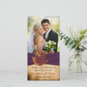 Autum laat Paarse FAUX lint bruiloft fotokaart Bedankkaart (Staand voorkant)