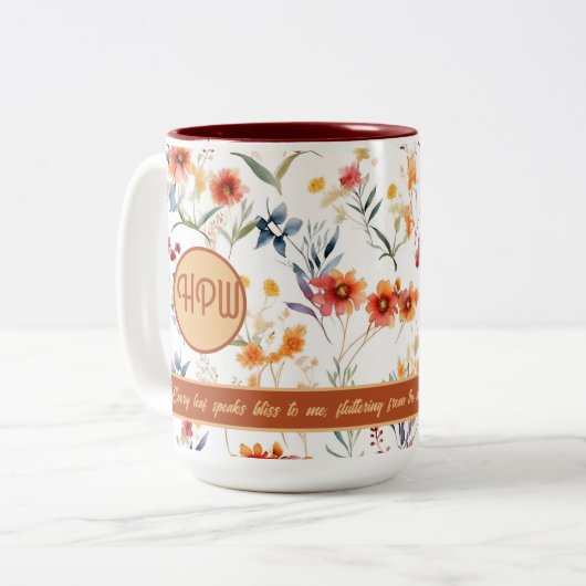 Autum Monogram Floral Design Two Tone Coffee Mok (Voorkant links)