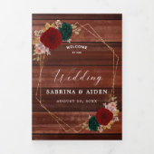 Autumanal goud Bourgondië Emerald Greeny bruiloft Drieluik Aankondiging (Cover)