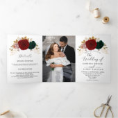 Autumanal goud Bourgondië Emerald Greeny bruiloft Drieluik Aankondiging (Binnen)