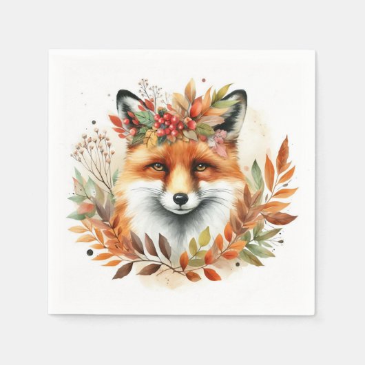 Autume Herfst Theme Party Schattige Fox Flower Wre Servet (Voorkant)