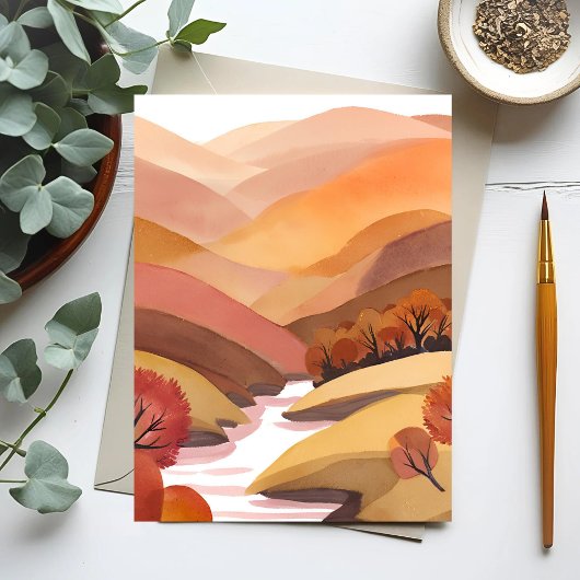 Autumn Abode | Fall Foliage Watercolor Landscape Briefkaart