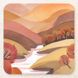 Autumn Abode | Fall Foliage Watercolor Landscape Kartonnen Onderzetters