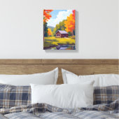 Autumn Abode Lakeside Cottage Canvas Afdruk (Insitu (Slaapkamer))