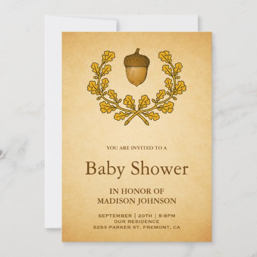 Autumn Acorn Oak Leaves Krans Baby shower Kaart (Voorkant)