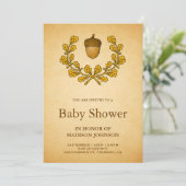 Autumn Acorn Oak Leaves Krans Baby shower Kaart (Staand voorkant)