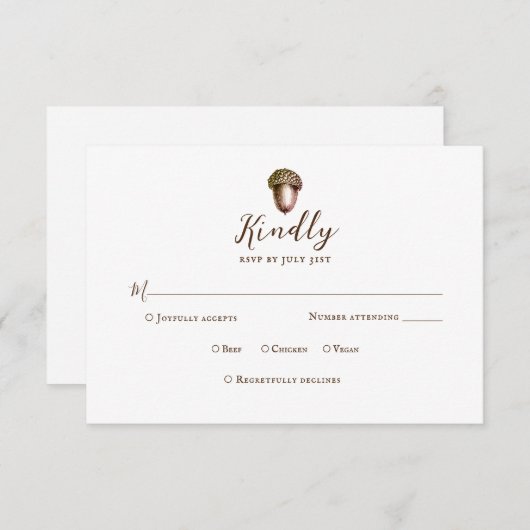 Autumn Acorn RSVP Response Kaart (Voorkant / Achterkant)