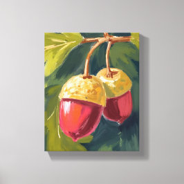 Autumn Acorns | Watercolor Fall Red Green Canvas Afdruk