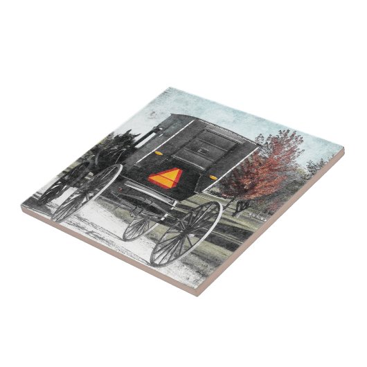 Autumn Amish Buggy Tegeltje (Zijkant)