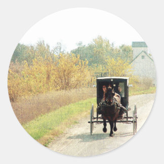 Autumn Amish Horse and Buggy Ronde Sticker