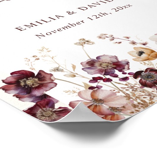 Autumn Anemone Arch Wedding Script Welkom Poster (Hoek)