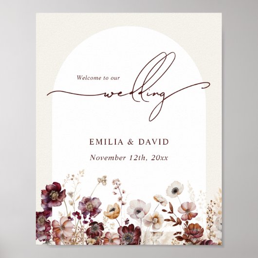 Autumn Anemone Arch Wedding Script Welkom Poster (Voorkant)