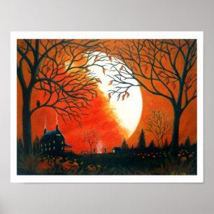 Autumn Art, Print, bladeren, landschap, pompoenen Poster