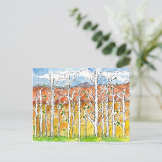 Autumn Aspen Trees Tekening Waterverf Briefkaart (Staand voorkant)