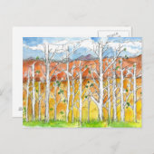 Autumn Aspen Trees Tekening Waterverf Briefkaart (Voorkant / Achterkant)