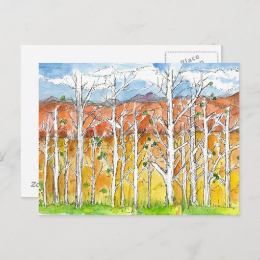 Autumn Aspen Trees Tekening Waterverf Briefkaart (Voorkant / Achterkant)