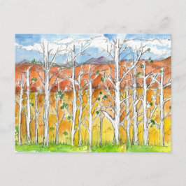 Autumn Aspen Trees Tekening Waterverf Briefkaart