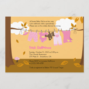 Autumn Baby Clothesline Pink Girl 5x7 Baby shower Kaart
