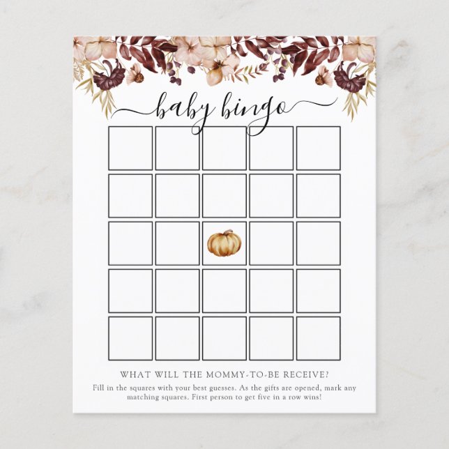 Autumn Baby shower Bingo Game Card (Voorkant)