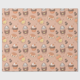 Autumn Baked Goods & Coffee Kawaii Pattern Cadeaupapier