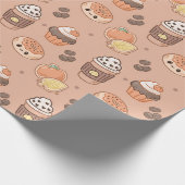 Autumn Baked Goods & Coffee Kawaii Pattern Cadeaupapier (Hoek)