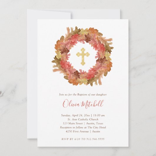 Autumn Baptisme | Fall Leaves en Gold Cross Kaart (Voorkant)