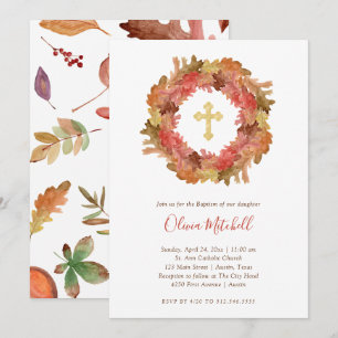 Autumn Baptisme Fall Leaves en Gold Cross Kaart