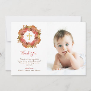 Autumn Baptisme   Fall Leaves en Gold Cross Photo Bedankkaart