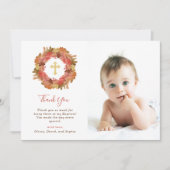 Autumn Baptisme | Fall Leaves en Gold Cross Photo Bedankkaart (Voorkant)