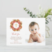Autumn Baptisme | Fall Leaves en Gold Cross Photo Bedankkaart (Staand voorkant)