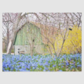 Autumn Barn met Blue Flower Field Tissue Paper Tissuepapier (Voorkant)