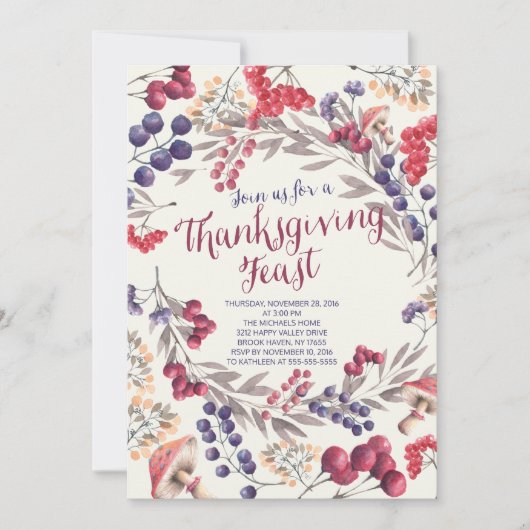 Autumn Berry Bloemen Thanksgiving Feest Uitnodigen Kaart (Voorkant)
