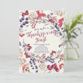 Autumn Berry Bloemen Thanksgiving Feest Uitnodigen Kaart (Staand voorkant)