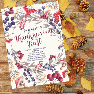 Autumn Berry Bloemen Thanksgiving Feest Uitnodigen Kaart