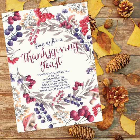 Autumn Berry Bloemen Thanksgiving Feest Uitnodigen Kaart
