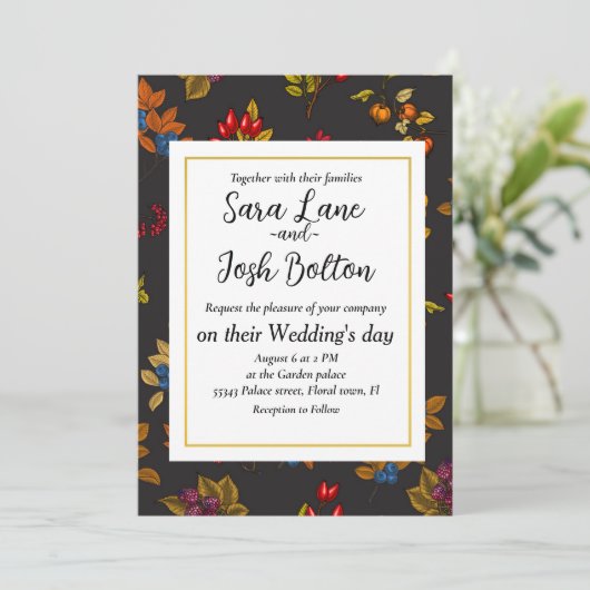 Autumn bessen op chocoladebruin 2 kaart (Staand voorkant)