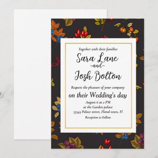 Autumn bessen op chocoladebruin 2 kaart (Voorkant / Achterkant)