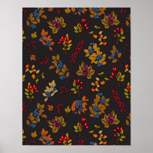 Autumn bessen op chocoladebruin 2 poster (Voorkant)
