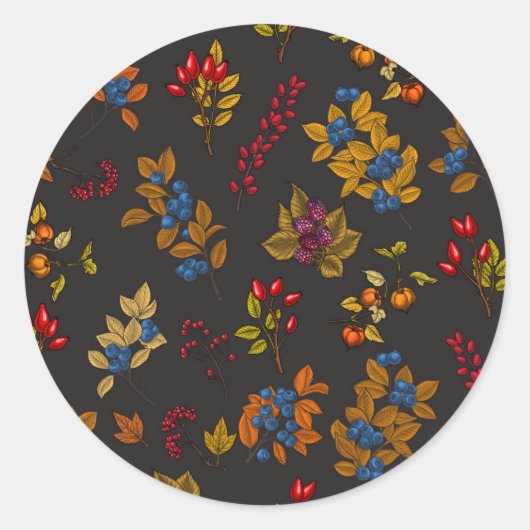 Autumn bessen op chocoladebruin 2 ronde sticker (Voorkant)