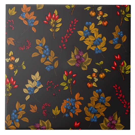 Autumn bessen op chocoladebruin 2 tegeltje (Voorkant)