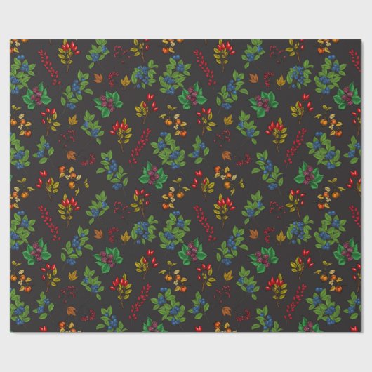 Autumn bessen op chocoladebruin cadeaupapier (Vlak)