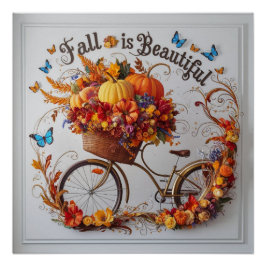 Autumn Bicycle Thanksgiving Blooms Wall Art Perfect Poster